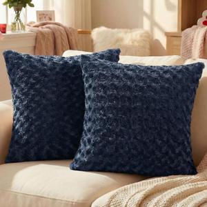 FUTEI Navy Blue Decorative Throw Pillow Covers 18x18 Inch Set of 2,Soft Solid Rose Swirl Textured Cushion Case,Valentine's Day Decor for Couch Living Room
