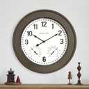 Presentime & Co. 20" Bradford in/Outdoor Farmhouse Clock with Weather Thermometer & Hygrometer, Weather Station, Farmhouse Wall Art and Timepiece for Farmhouse Décor, Faux Barnwood Finish