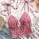 WDIRARA Women's Gingham Cami Crop Tops Plaid Contrast Lace V Neck Camisole Tops (S)