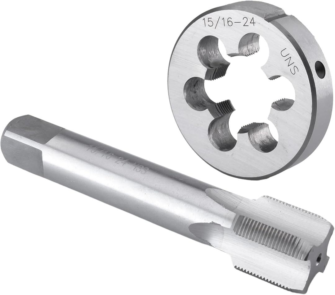 Burkit 15/16"-24 UNS Tap and Die Set, 15/16 x 24 UNS Machine Thread Tap and Round Die Right Hand