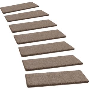 PURE ERA Carpet Stair Treads Ultra Plush 8" X 30" Soft Indoor Stair Protectors Pet-Friendly Non-Slip Skid Resistant Tape Free Washable Reusable(14 Pieces, Brown)
