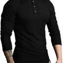 Lehmanlin Mens Thermal Shirt Long Sleeve Muscle Henley Slim Fit Cotton T-Shirt Fashion Casual Ribbed Top (Medium)