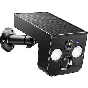 PM POPMAKE Solar Security Cameras Wireless Outdoor, 2K Battery Powered, Cloud/SD Storage, Built-in Solar, IP65 Waterproof, AI Motion, Color Night Vision, Outside WiFi Cameras for Home Security