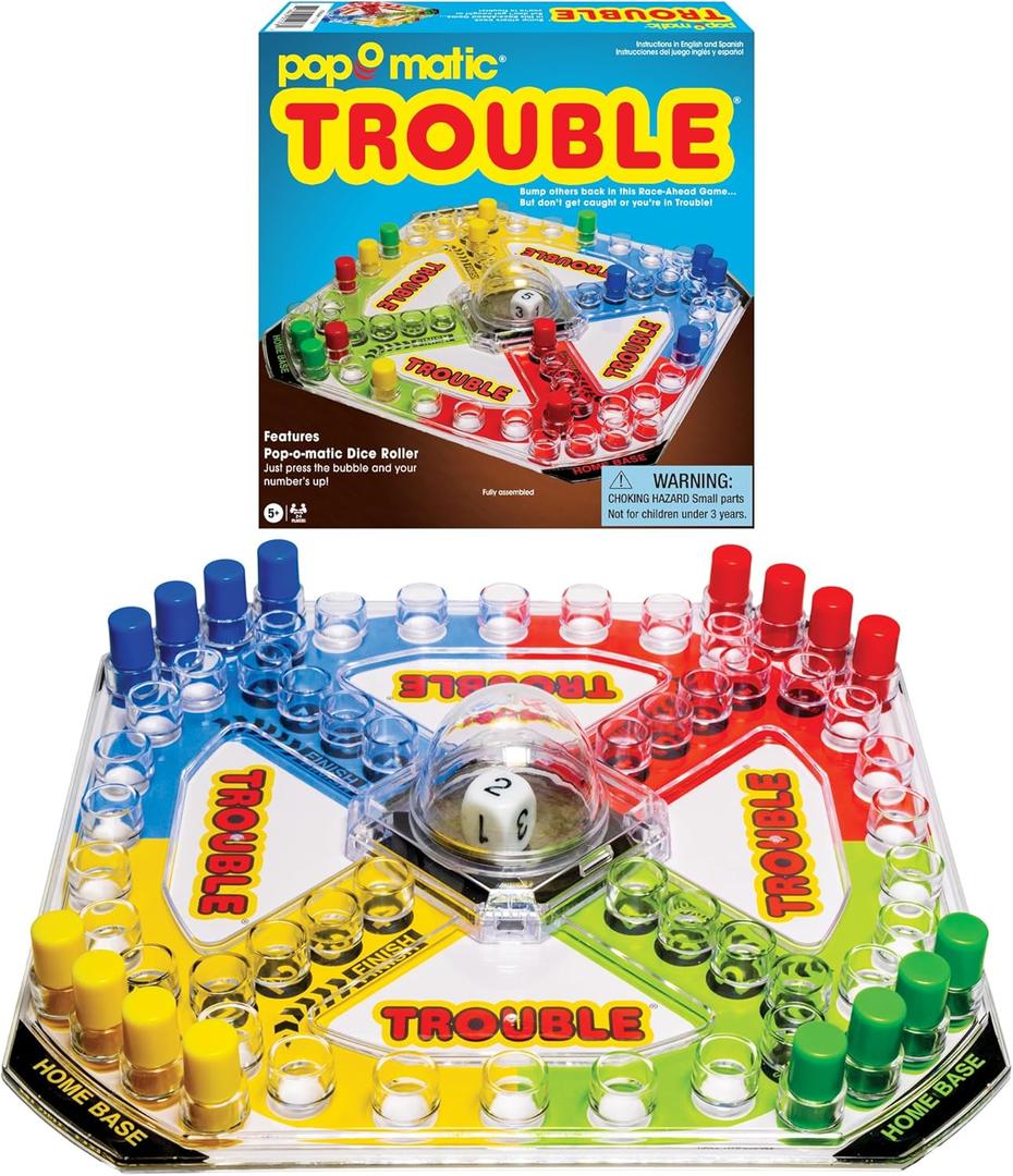 Classic Trouble with Retro Artwork and Pop-o-Matic Popper by Winning Moves Games USA, Designed for Kids, Ages 5+ Perfect For An Indoor Interactive Activity (1176), Extra Wide