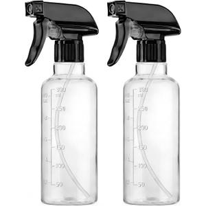 Plastic Spray Bottles (2 Pack 10 oz), Leakproof Adjustable Fine Mist & Jet Stream Nozzle, Premium BPA-Free Plastic Multi-Purpose for Hair, Plants, Cleaning (2 PACK CLEAR)