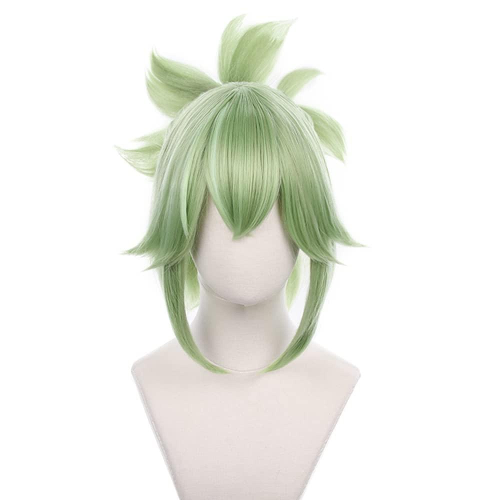 Anime Light Green wig with Bangs Long Straight Hair with Ponytail Layered Haircut Loose wig Heat-Resistant Fiber Wig Halloween,Christmas,Comic con,Game Show