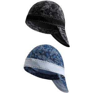 Fullsheild Reversible Welding Cap Flame Resistant CAT 2 Protective FR Welder Hats 6 Pannel Lightweight Printed for Men Women (7, Paisley Black & Blue-2pcs)