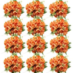 12 Packs Peonies Artificial Flowers, Faux Peony Bouquet Silk Peonies Flowers for Centerpiece Table Wedding Party Home Decor (Orange)