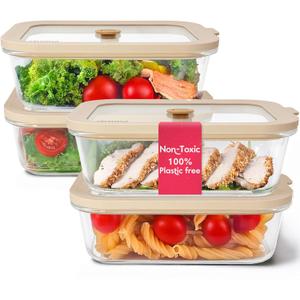 Non-Toxic 35 Oz (4.4 Cup) Glass Storage Containers with Lids Plastic Free Meal Prep Containers for Lunch, Airtight Food Storage, Microwave and Freezer Safe, 4 Pack - Ziruma
