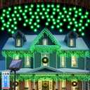 Retisee 65ft Green St. Patrick's Day Solar Icicle Lights for Outdoor Decor 600 LED Waterproof Irish Curtain String Lights Solar Powered Icicle String Light for Outside Indoor Yard Porch Hanging Decor