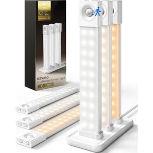 EZVALO 6 Pack 8 inch Under Cabinet Lighting with Charging Station, Rechargeable Motion Sensor Lights, Wireless Magnetic LED Closet Lights, 3 Color Temperatures, Dimmable for Kitchen, Pantry, Stair