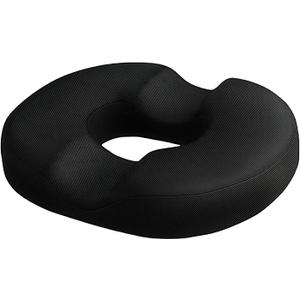 YRXEFY Donut Pillow Seat Cushion for Tailbone Pain Relief, Memory Foam Hemorrhoid Pillow for Postpartum, Office, Car, and Home Use, Portable and Lightweight, Black (Large)