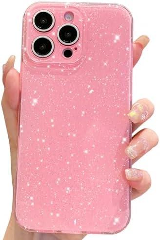 OWLSTAR for iPhone 16 Pro Case 6.3 inch, Cute Glitter Bling Thin Slim Cover, Shockproof Sparkly Shiny Soft Silicone Phone Case for Women Girls Girly (Pink) set of 2