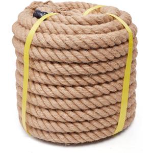 Jute Rope Heavy Duty 2 Inch 25 Feet, Natural Hemp Rope, Twisted Hemp Rope for Crafts, Gardening, Bundling, Climbing, Hammock, Nautical rope, Tug of War rope, Railings, Home Decorating (2 Inch 25 Feet)