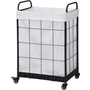 Heavy Duty Laundry Hamper with Lockable Rolling Wheels Durable, Collapsible Laundry Basket Featuring Removable Liner Bag & Metal Handle (White), 100l18.9x14.17x29.06 Inches