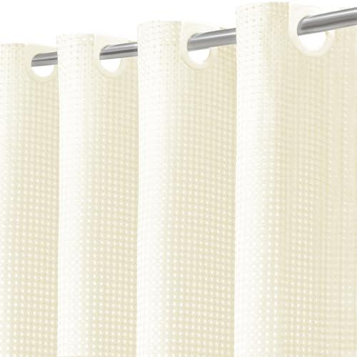 Inhousolu No Hook Waffle Weave Shower Curtain with Removable Snap in Fabric Liner Set for Bathroom, 230 GSM Heavy Duty Weighted Hem, Water Repellent Washable Bath Curtains, 72 x 78 Inch, Ivory