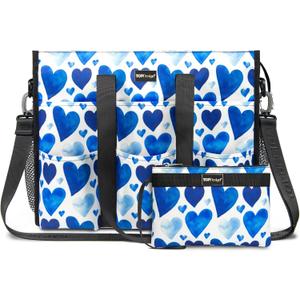 TOPDesign Utility Water Resistant Tote Bag with 22 Pockets, Top Zipper Closure & Thick Bottom Support, for Working Women (Medium, Love)