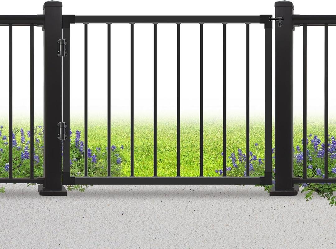 Deck Fence Gate Outdoor, 32''H Gate for 36''H Deck, Black Heavy Duty Steel Anti-Rust Door with Customizable Width (Up to 48"), Metal Gate for Residential, Yard, Patio(No Hinge)