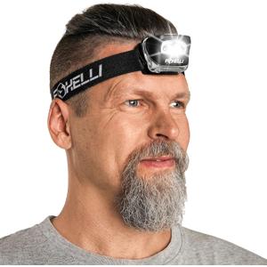 Foxelli LED Headlamp Flashlight for Adults & Kids, Running, Camping, Hiking Head Lamp with White & Red Light, Comfortable Headband, Lightweight & Waterproof, 3 AAA Batteries