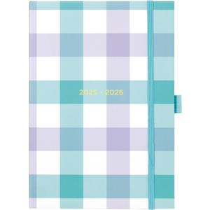 Letts of London® Gingham Academic Weekly/Monthly Planner, August 2025 to July 2026, Week-to-View, Sewn Binding, Multilingual, A5 Size, 8.25" x 5.875", Aqua (C031931-26)