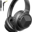 Headphones Wired with Microphone, Over Ear Foldable 3.5mm Plug in Headphones with 4.9ft Tangle-Free Nylon Cord for Tablet, Laptop, MP3/4, School, Airplane Travel (Black)