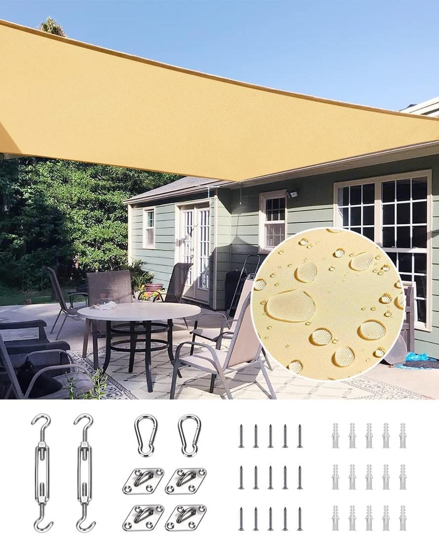 Quictent Waterproof Sun Shade Sail for Patios 185G Polyester Fabric Cloth, 98% UV Block Outdoor Awning Shelter for Commercial, Backyard, Garden, Deck, Hardware Kit Included 12x16 ft, Sand