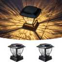 Solar Post Cap Lights Outdoor, Glass Deck Fence Post Cap Light Solar Powered for 4x4 Vinyl/Wooden Posts, Solar Lamp Post Light with 2 Lighting Modes for Patio Garden, Bright Warm White (2 Pack)