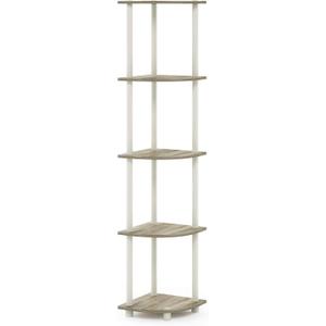 Furinno Turn-N-Tube 5 Tier Corner Display Rack Multipurpose Shelving Unit, 1-Pack, Sonoma Oak/White