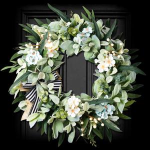 WREATHOME Lambs Ear Wreaths for Front Door Year Round, 20 Inch Green Artificial Wreath for Spring Summer Farmhouse Porch Indoor Outdoor Decor