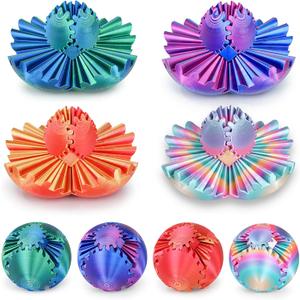 4Pcs Gear Ball 3D Printed Cube Fidget Toy,Gear Sphere Fidget Toys,Sensory Toys for Stress and Anxiety Relief, Desk Toy Fidget Spinners,Stocking Stuffers for Adults & Kids Gift (Multicolor Set-4pcs) (2.3 Inch)