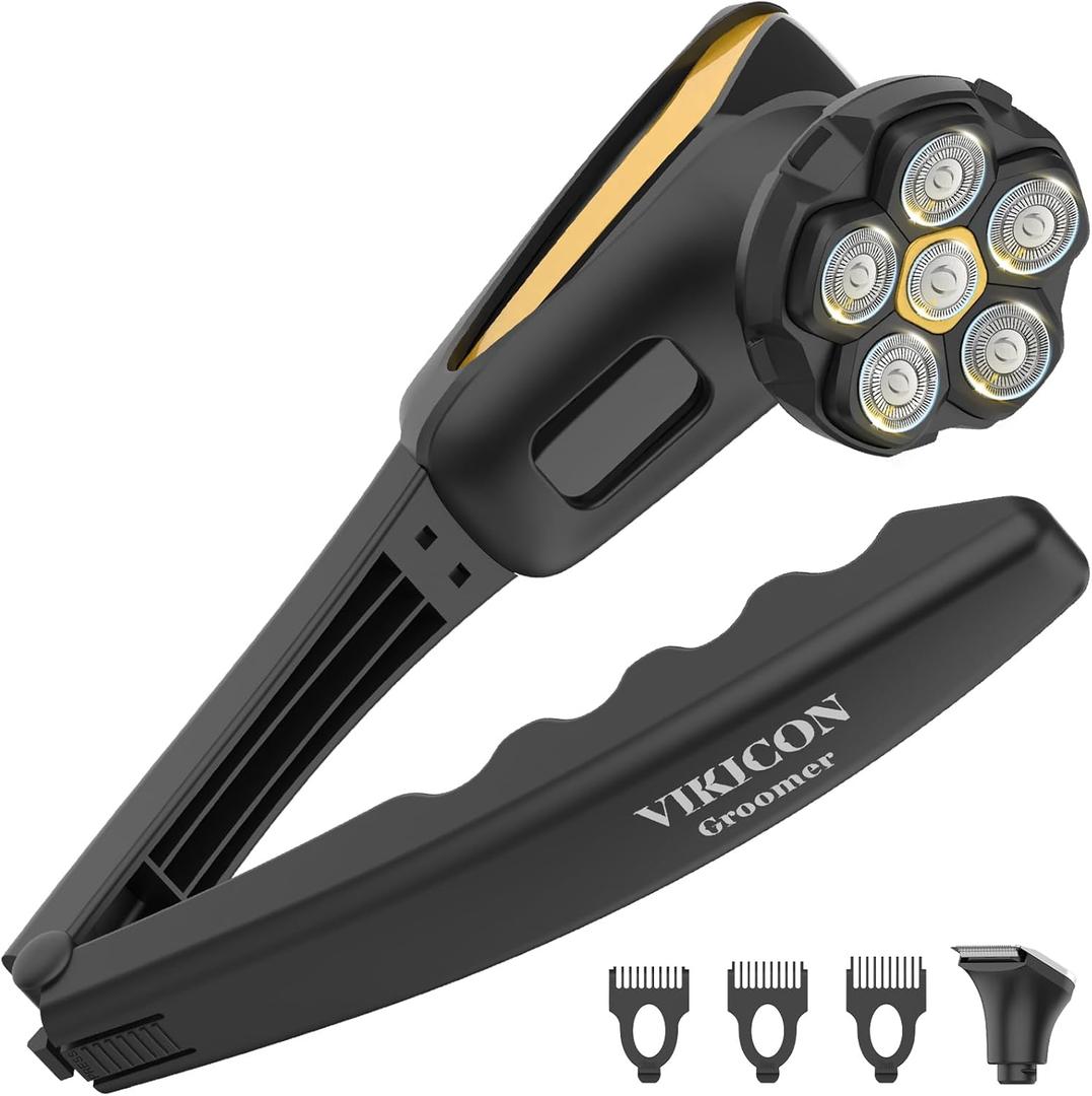 Electric Back Shaver for Men - Long Foldable Handle Back Razor with 6D No-Scratch Shaving - Self-Service Waterproof Grooming Kit for Body, Beard &Head Hair Removal, Gifts for Him (Matte Black)