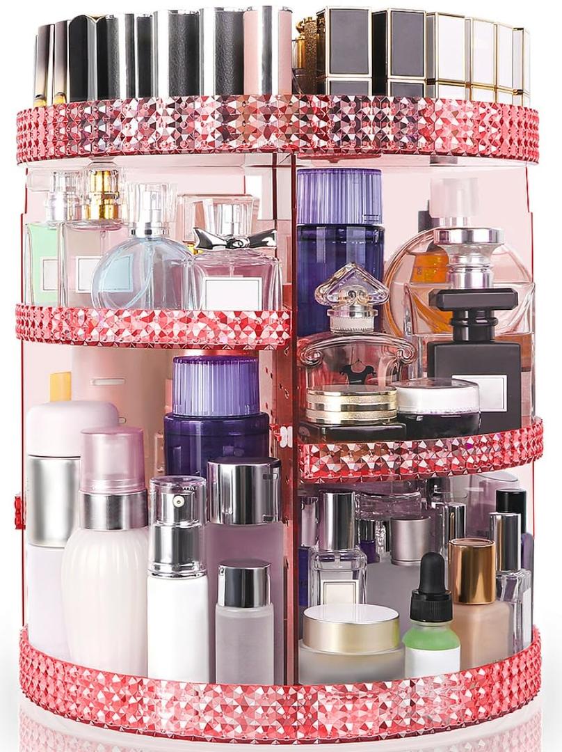 360 Degree Rotating Makeup Organizer, Extra Large Capacity Perfume Holder, Removable 7 Layers Cosmetics Organizer, Make Up Organizer For Countertop Storage Skincare or More (Pink) (XL)