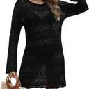 CiCiBird Women Swimsuit Crochet Cover Up Swim Bathing Suit Swimwear Summer Bikini Beach Dress (Black, L)
