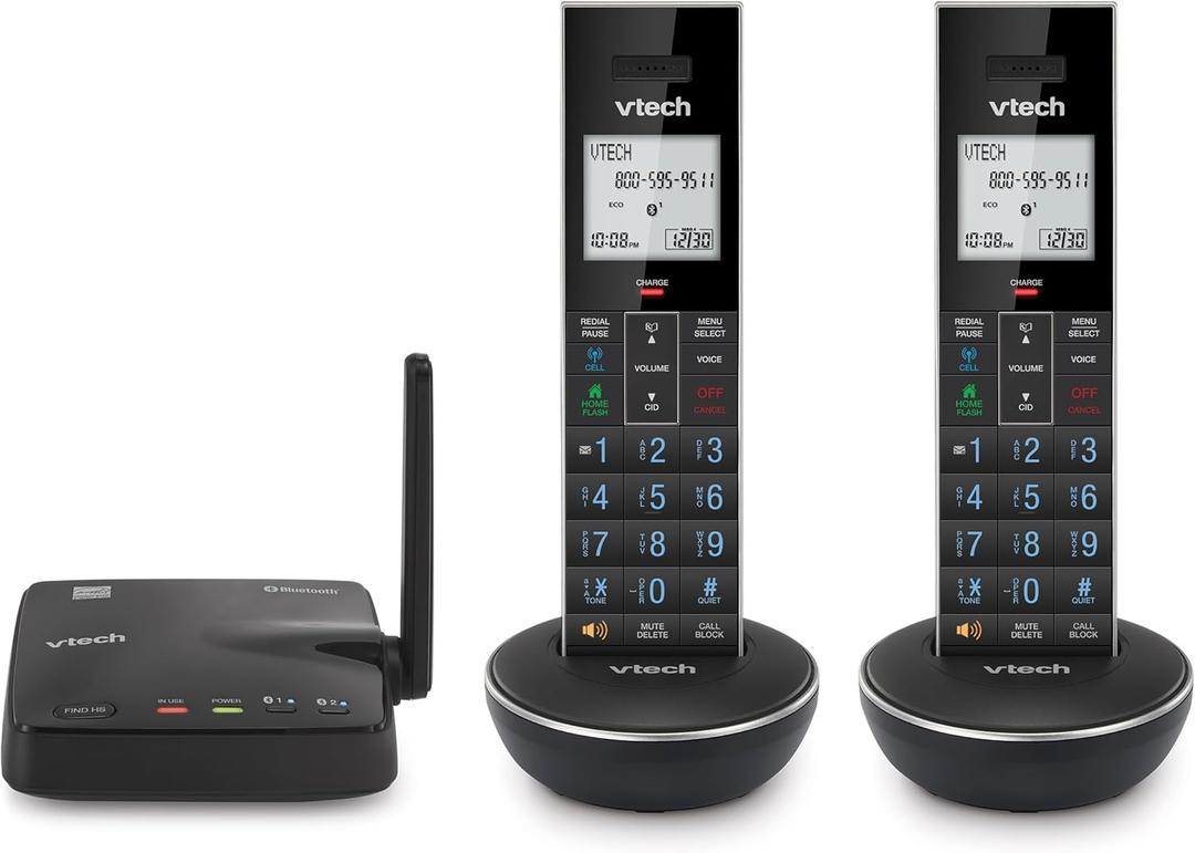 VTech LS6331-2 Expandable Cordless Phone 2 Handsets with DECT 6.0 Desk/Wall Mountable Transmitter, Bluetooth Connect-to-Cell, Full Duplex Handset Speakerphone, Landline Phone with Smart Call Blocker