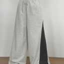 ZAFUL Wide Leg Sweatpants for Women Side Striped Patchwork High Waisted Drawstring Active Joggers Pants with Pockets (Gray, L)