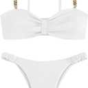 MakeMeChic Women's Bikini Sets Ruched Rib Knitted Spaghetti Strap Cheeky Swimsuit Bathing Suit (Large, White)