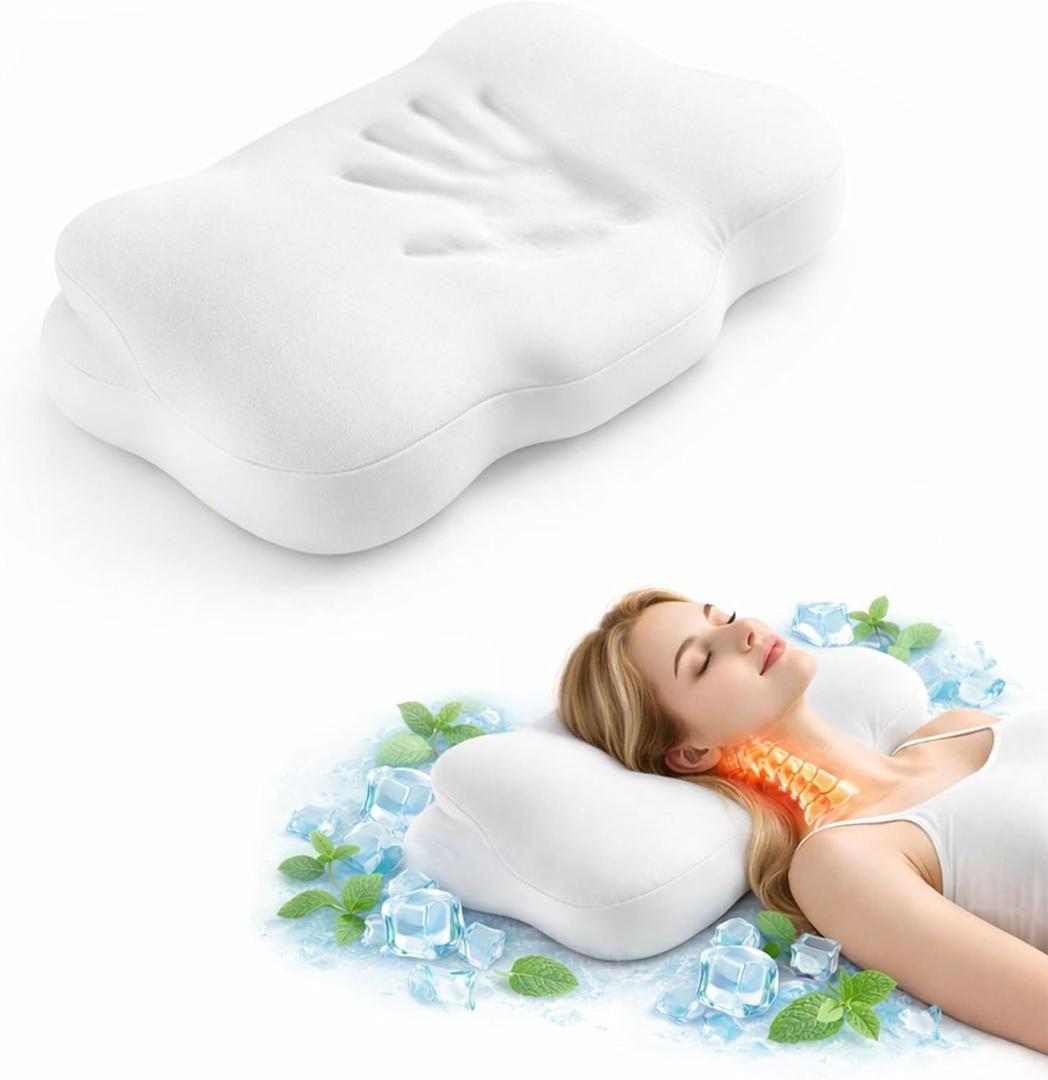 Cloud Neck Pillow, Ergonomic Memory Foam Pillow with Adjustable Cervical Support, Contour Design for Neck Pain Relief, Cooling Breathable Cover for Side, Back & Stomach Sleepers (White)