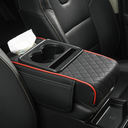 XUKEY Car Armrest Cushion Leather Center Console Covers 5-in-1 Armrest Organizer with Storage Box,Tissue Box,Cup Holder,Phone Slot, Middle Console Cover Cushion Pad Car Interior Organizers, Black-red