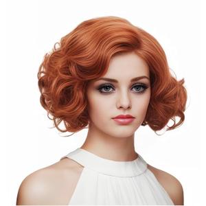 Short Copper Red Wavy Wigs for Women Auburn Curly Natural Synthetic Wig Ginger Middle Part Full Wig for Role Play, Halloween, Daily Use