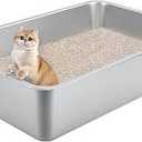 Stainless Steel Cat Litter Box for Large Cats - 17.5"x13.6"x6.1" High-Sided Metal Tray, Anti-Splash & Odor Resistant, Durable Rustproof Design, Easy to Clean 2 Pcs