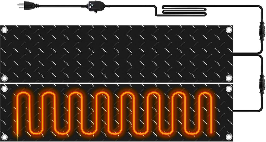 Riakrum 2 Pcs Heated Snow Melting Mats Outdoor, 10 x 30 in Winter Anti-Slip Heated Rubber Mat for Walkways Decks and Sidewalks, Electric Snow and Ice Melting Pads Connection with 9.84 ft Power Cord