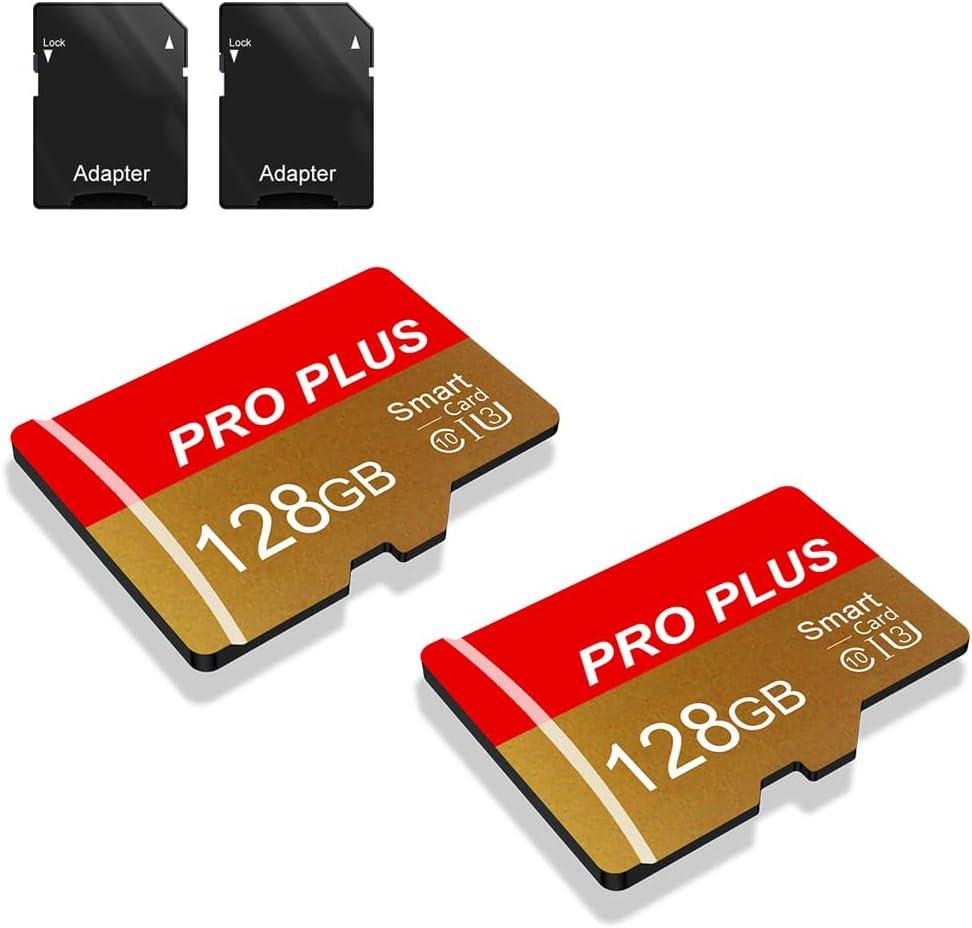 2 Pack TF Card 128GB with Adapter, High Speed Memory Card, UHS-I C10 A1 Memory TF Card for Tablet/Mobile Phone/Camera/Car Audio/Game Console (TF162 Red Gold 128GB)