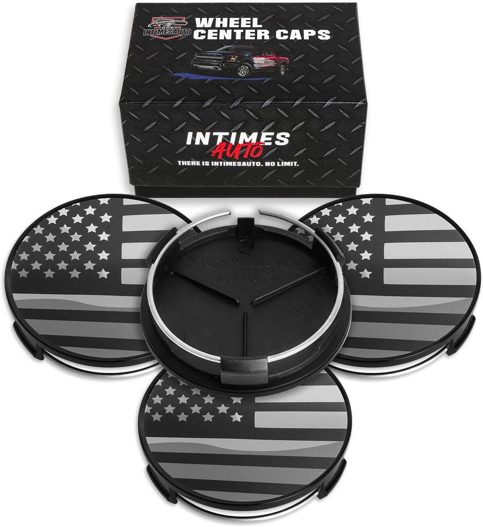 75MM 2.9 Inch Wheel Center Caps Rim Wheel Center Hub Caps, Pack of 4 Gloss Black with American Flag