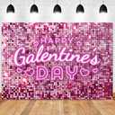 Wollmix Happy Galentines Day Decorations Banner 10x7ft for Party Backdrops - Pink Love Heart Decor Favors Gifts for Friends, Women, Her - Supplies, Photo Booth Props, Sign