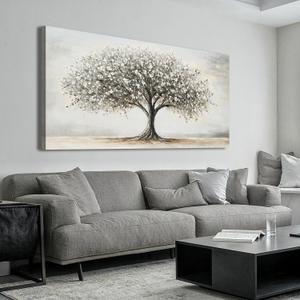 Large Canvas Tree of Life Wall Art Modern Black and White Wall Art 29"X58"