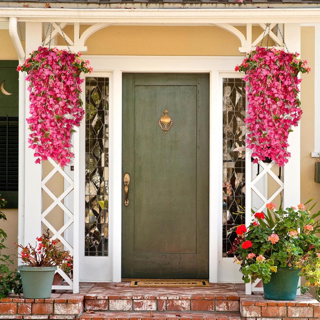 2 PCS 50 Inch Silk Bougainvillea Artificial Flowers, Faux Triangle Plum FlowersFake Bougainvillea Vine, Using for Wedding Porch Home Centerpieces Party Garden Indoor Outdoor Spring Decor (Rose Red)