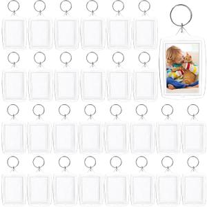 30 Pcs Acrylic Photo Frame Keyring,Keychain Clear Acrylic with Split Ring,Photo Insert Keychains for Personalised Custom,Artwork,Gifts