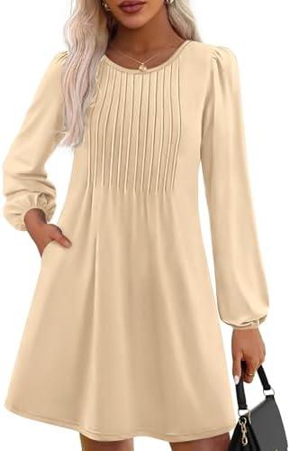PRETTYGARDEN Fall Dresses for Women 2026 Long Sleeve Mini Short Flowy A Line Casual Holiday Party Tunic Dress Fashion Clothes, Large