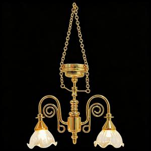 Dollhouse Chandelier with Hanging Chains, 1:12 Scale Metal Miniature Ceiling Lamp Light up Hanging Fixture for Doll House Living Room Battery Operated