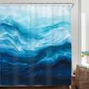 Riyidecor Ocean Beach Shower Curtain Beachy Abstract Blue Sea Wave Coastal Summer Nautical Ombre Navy Modern Nature Cool 72Wx72H Inch Hawaii Fabric Decor Bathroom Polyester Waterproof 12 Pack Hooks